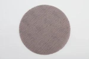 Brown round sanding disc with mesh pattern, aluminum oxide abrasive, white background product image
