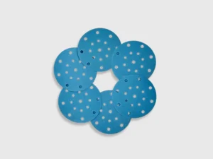 Blue zirconia film sanding disc product image, 6 inch diameter, 80 grit, white background, e-commerce ready