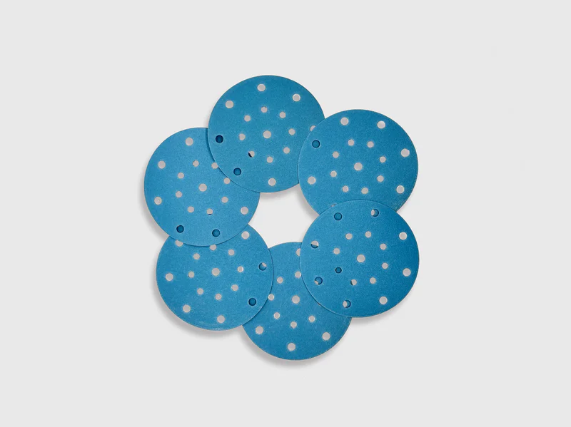 Blue zirconia film sanding disc product image, 6 inch diameter, 80 grit, white background, e-commerce ready