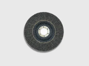 White background product image of a calcined aluminum oxide flap disc, 60 grit, brown abrasive, e-commerce ready