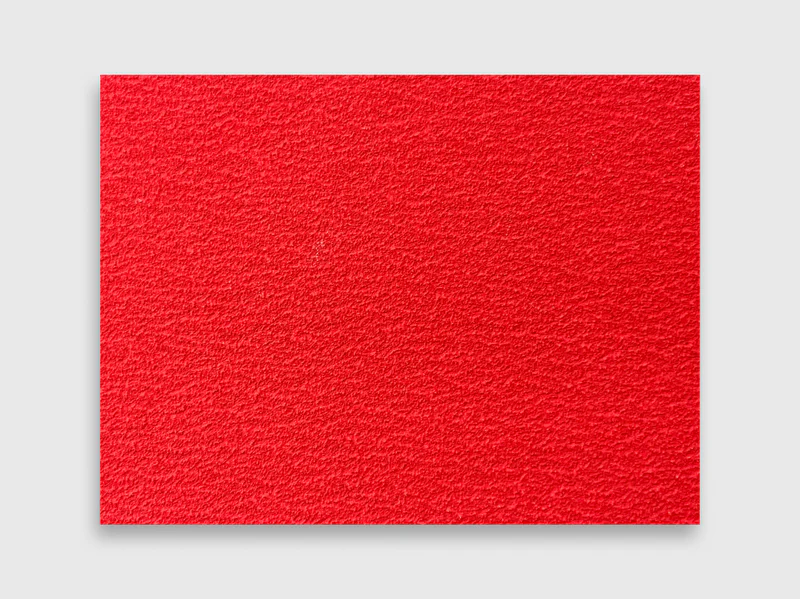 E-commerce product image of a 5 inch ceramic sanding disc, red color, 80 grit, hook and loop backing, on white background