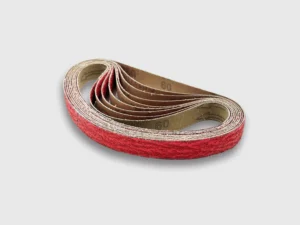 Ceramic sanding disc product image, 5 inch, 80 grit, red abrasive, white background, e-commerce ready