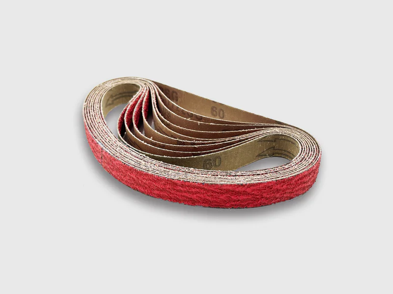 Ceramic sanding disc product image, 5 inch, 80 grit, red abrasive, white background, e-commerce ready
