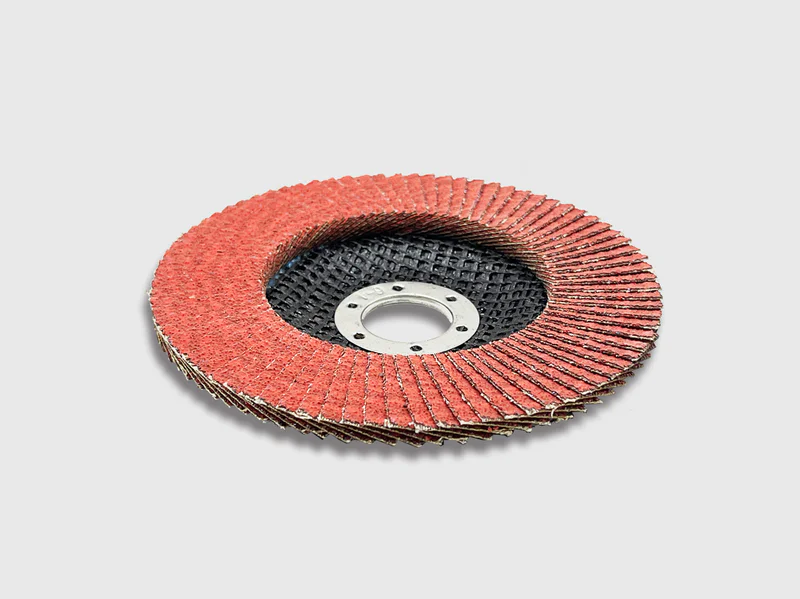 Ceramic flap disc product image, red abrasive, 4.5 inch diameter, 80 grit, on white background