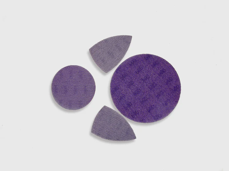 Purple zirconia alumina sanding disc product image, hook and loop backing, white background, e-commerce ready
