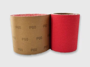 Red ceramic abrasive sanding roll P60 grit, jumbo roll, e-commerce product image on white background