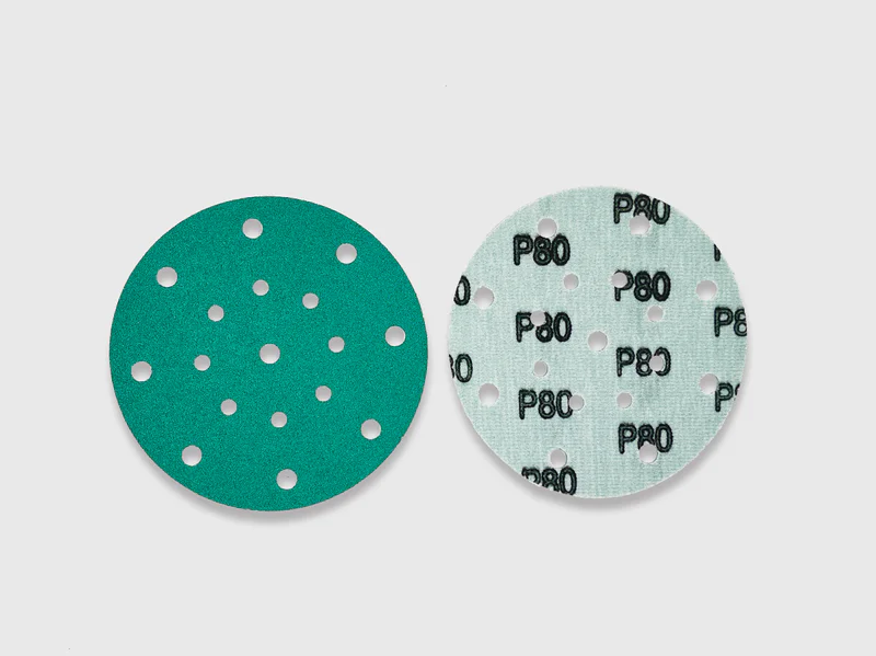 Green zirconia alumina sanding disc P80, hook and loop, e-commerce product image, white background