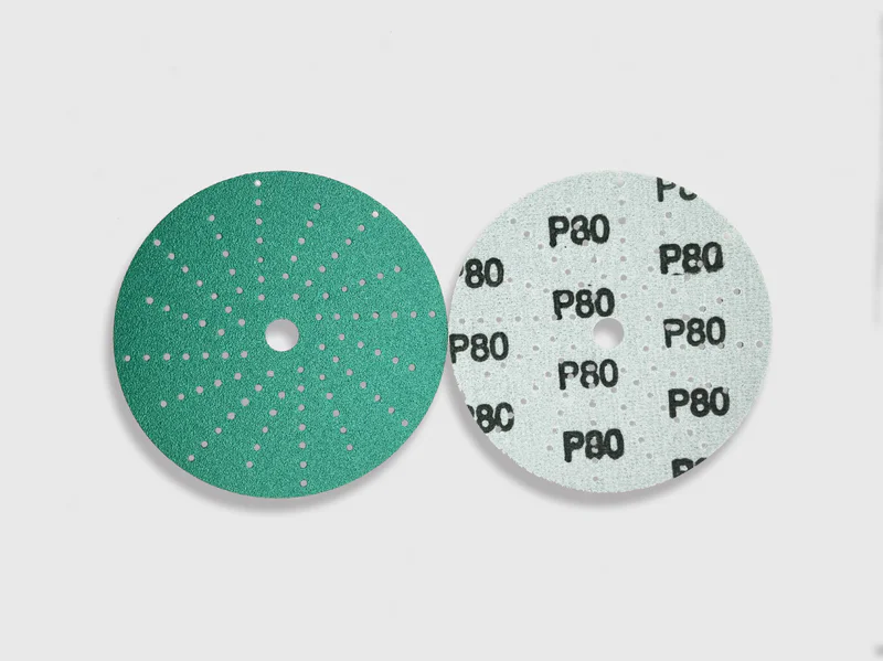 Green zirconia sanding disc product image, 6 inch diameter, film backing, 120 grit, white background