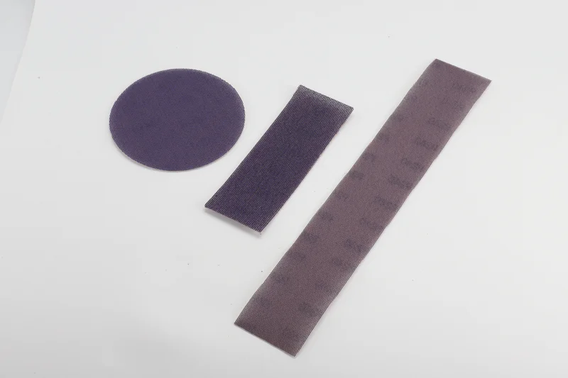 Purple zirconia alumina sanding disc and strips, mesh ceramic, white background product image