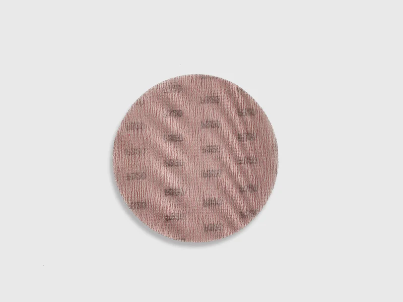 Brown mesh net sanding disc product image, aluminum oxide, visible grit, round, e-commerce catalog photo
