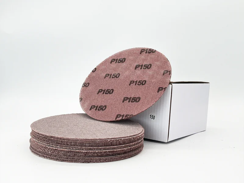 Mesh net sanding disc product image, 150mm, gray, aluminum oxide abrasive, e-commerce white background