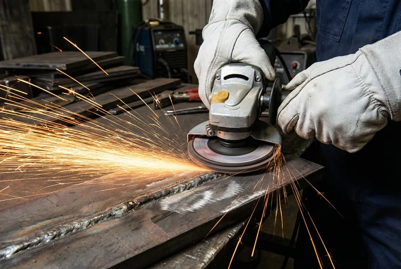 Metal fabrication work with flap discs for shaping and surface preparation