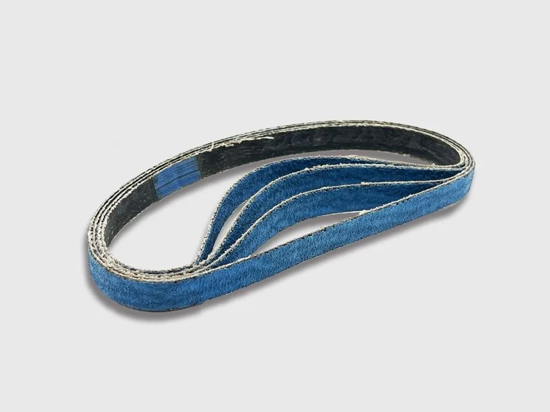 Narrow abrasive belts for hand-held machines and edge sanding equipment