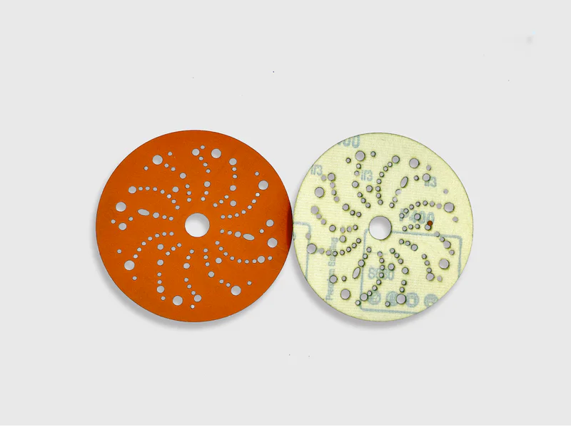 E-commerce product image of orange ceramic sanding disc, 150mm diameter, 80 grit, white background, professional catalog photo