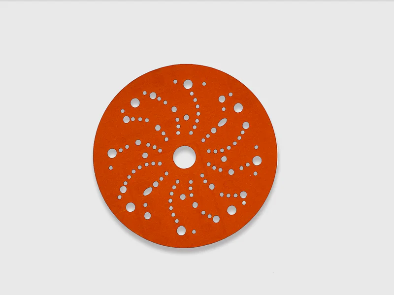 E-commerce ready orange ceramic sanding disc product image, 150mm diameter, P80 grit, hook & loop backing, white background