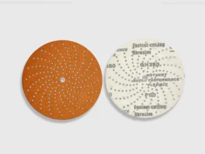 Orange ceramic sanding disc product image, jumbo roll, high grit, white background, e-commerce ready