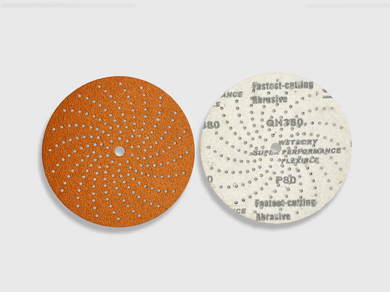 Orange ceramic sanding disc product image, jumbo roll, high grit, white background, e-commerce ready