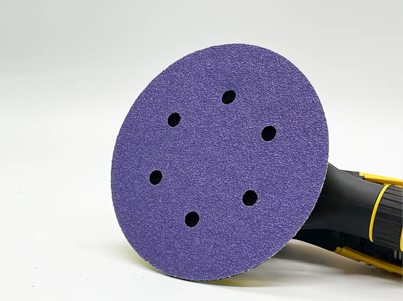 Purple ceramic film sanding disc, 6-inch diameter, hook & loop backing, e-commerce product image