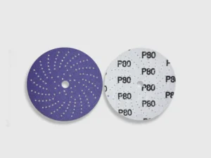 E-commerce product image of two purple zirconia alumina sanding discs with perforations and grit markings on white background
