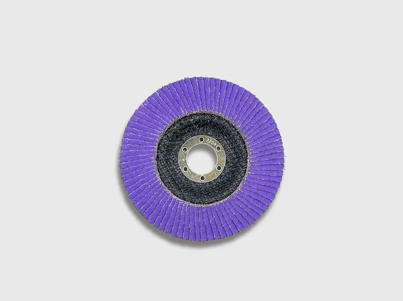 Purple flap disc for edge grinding on metal parts