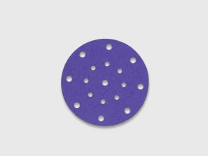 Purple sanding disc with multiple holes, zirconia alumina abrasive, e-commerce product image