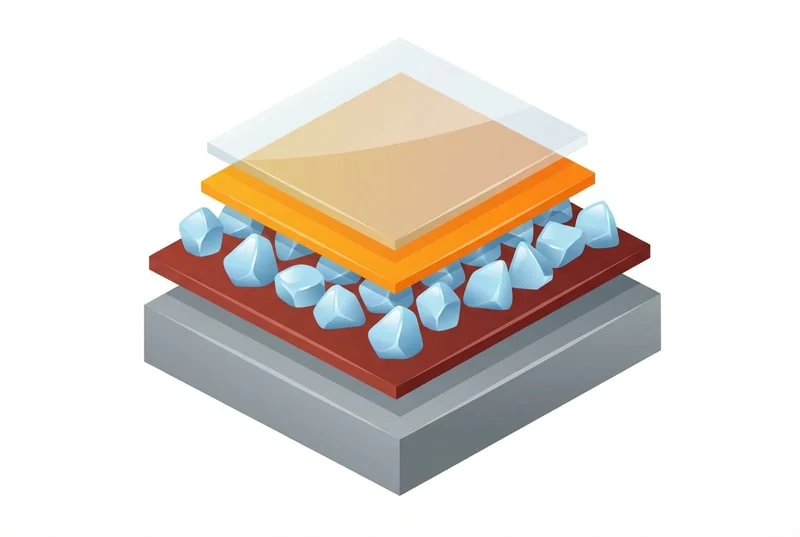 Coated abrasives structure diagram showing backing, bonding system, and abrasive grain layers