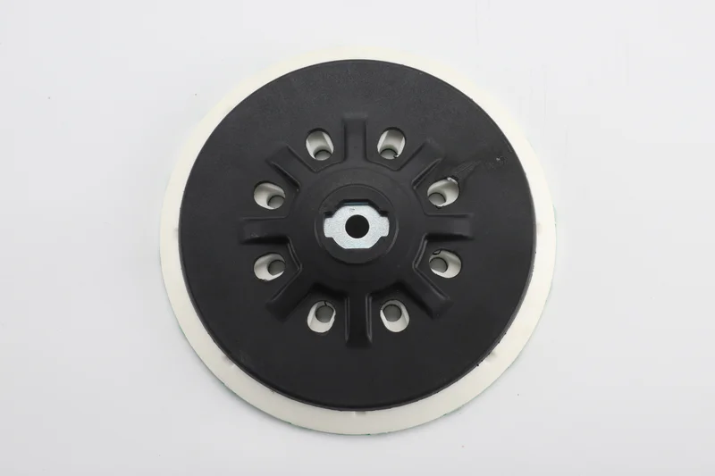Black sanding disc product image with 8 holes, aluminum oxide abrasive, white background, e-commerce ready