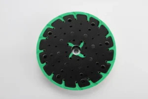 Green and black zirconia alumina sanding disc with 8 holes, e-commerce product image on white background