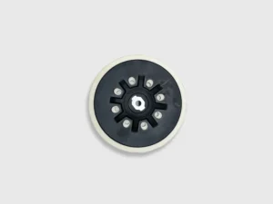 White background product image of 120 grit aluminum oxide sanding disc with hook & loop backing