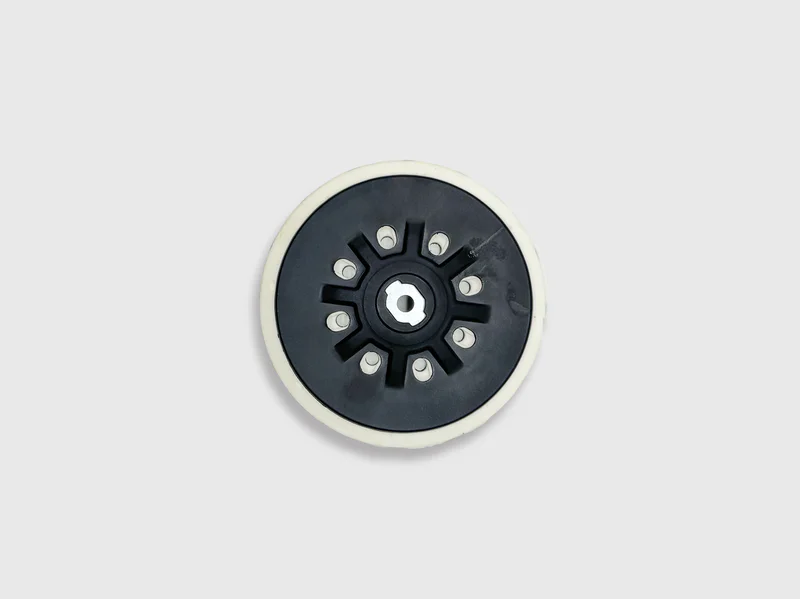 White background product image of 120 grit aluminum oxide sanding disc with hook & loop backing