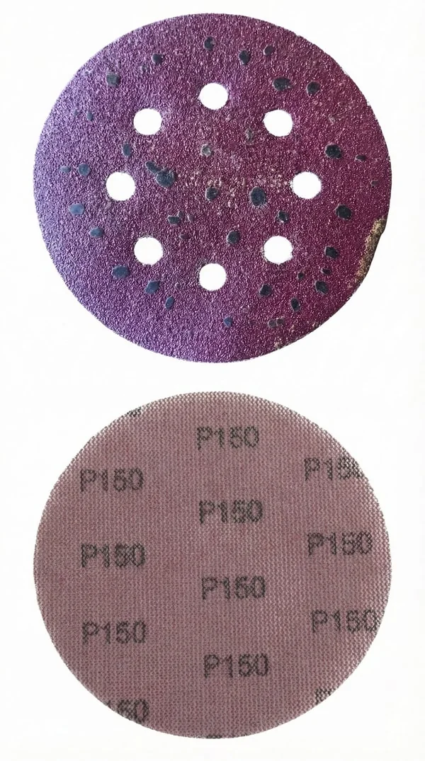 Mesh sanding disc structure comparison showing open weave vs solid backing