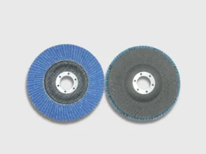 Zirconia flap sanding disc product image, blue abrasive, 4.5 inch diameter, e-commerce ready white background